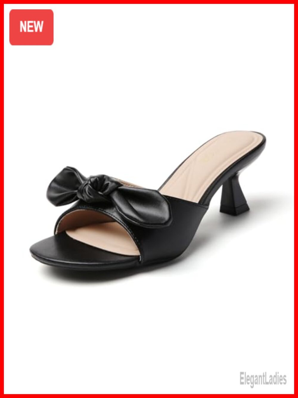 Kitten Heel Sandals Round Toe Slip On Bow Backless Mid Heel Dress Party